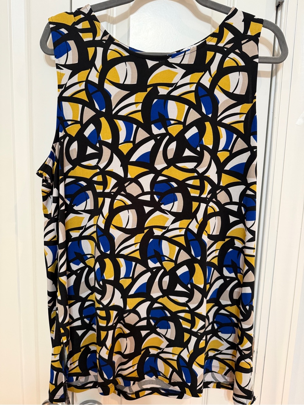 Kasper Sleeveless Top in Blue, Mustard, Black & Cream